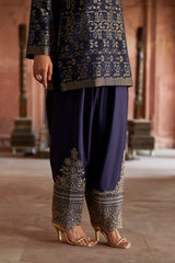 Jashn Navy Ikkat Brocade Salwar Set, navy ikkat brocade kurta with embroidered modal salwar, image 4 of 11