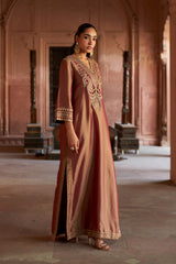 Jashn Maroon Tissue Embroidered Kaftan, maroon tissue kaftan with zari paisley embroidery, image 3 of 10