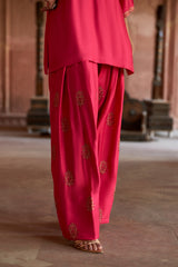Jashn Hot Pink Embroidered Farshi Set, hot pink modal kurta with embroidered farshi and organza dupatta, image 4 of 10