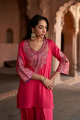 Jashn Hot Pink Aari Embroidered Salwar Set, hot pink aari paisley embroidered kurta salwar with organza dupatta, image 5 of 10