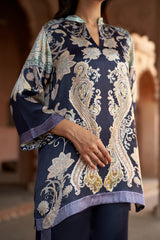 Jashn Navy Contrast Printed Co-ord Set, navy paisley print modal tunic with straight pants, image 10 of 11