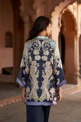 Jashn Navy Contrast Printed Co-ord Set, navy paisley print modal tunic with straight pants, image 8 of 11