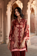 Jashn Maroon Printed Salwar Set, maroon paisley print modal kurta with solid salwar, image 4 of 12