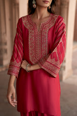 Jashn Rani Pink Zari Yoke Salwar Set, rani pink hand embroidered zari yoke kurta salwar with organza dupatta, image 9 of 12