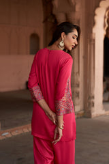 Jashn Hot Pink Aari Embroidered Salwar Set, hot pink aari paisley embroidered kurta salwar with organza dupatta, image 4 of 10