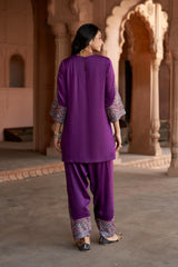 Jashn Wine Aari Embroidered Salwar Set, wine aari paisley embroidered kurta salwar with organza dupatta, image 8 of 12