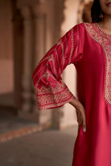 Jashn Rani Pink Zari Yoke Salwar Set, rani pink hand embroidered zari yoke kurta salwar with organza dupatta, image 11 of 12