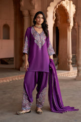 Jashn Wine Aari Embroidered Salwar Set, wine aari paisley embroidered kurta salwar with organza dupatta, image 5 of 12