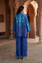 Jashn Indigo Paisley Printed Co-ord Set, indigo paisley print modal tunic with wide-leg pants, image 9 of 13