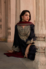 Jashn Black Embroidered Salwar Set with Wine Dupatta, black paisley embroidered kurta salwar with wine organza dupatta, image 6 of 13