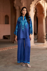 Jashn Indigo Paisley Printed Co-ord Set, indigo paisley print modal tunic with wide-leg pants, image 1 of 13