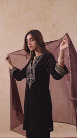 Regal Brown Velvet Suit Set With Dupatta