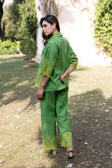 Ziya Green Linen Cutwork Embroidered Set