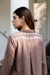 Ziya Brown Linen Embroidered Set
