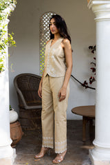 Ziya Beige Linen Embroidered Set