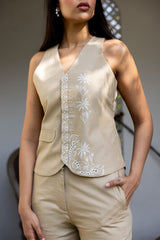 Ziya Beige Linen Embroidered Set
