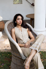 Ziya Beige Linen Embroidered Set