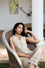Ziya Beige Linen Embroidered Set