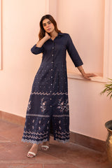 Ziya Floral Embroidered Denim Dress