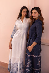 Ziya Floral Embroidered Denim Dress