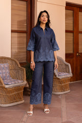 Ziya Denim Cutwork Embroidered Set