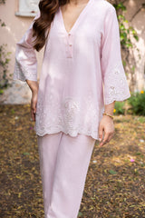 Ziya Blush Pink Linen Cutwork Embroidered Set