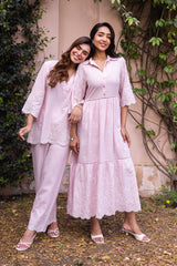 Ziya Blush Pink Linen Cutwork Embroidered Set