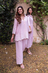 Ziya Blush Pink Linen Cutwork Embroidered Set
