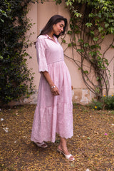 Ziya Blush Linen Embroidered Dress