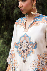 Ziya Ivory Mughal Print Hand-Embellished Farshi Set