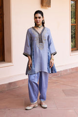 Ziya Icy Lilac Tissue Hand Embroidered Set