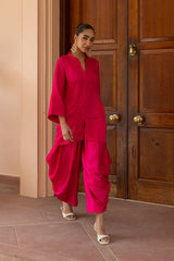 Ziya Hot Pink Embroidery Drape Dhoti Set