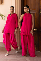 Ziya Hot Pink Embroidery Drape Dhoti Set