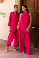Ziya Hot Pink Embroidery Drape Dhoti Set