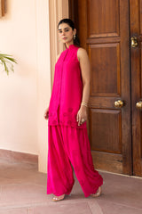 Ziya Hot Pink Cutwork Embroidered Farshi Set