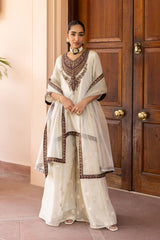 Ziya Ivory Tissue Embroidered Sharara Set
