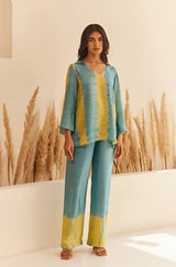 Blue-Lime Tie and Dye Women's Co-Ord Set