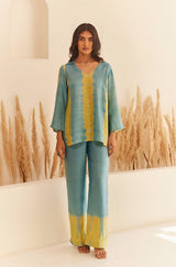 Blue-Lime Tie and Dye Women's Co-Ord Set