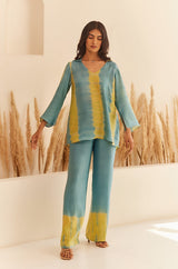 Blue-Lime Tie and Dye Women's Co-Ord Set