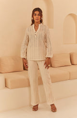 Cream Abstract Cutwork Top