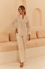 Cream Abstract Cutwork Top