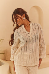 Cream Abstract Cutwork Top