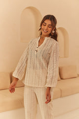 Cream Abstract Cutwork Co-ord Set