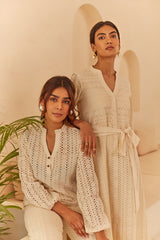 Cream Abstract Cutwork Dress