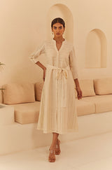 Cream Abstract Cutwork Dress