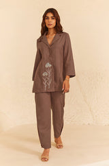 Brown Linen Coat Set