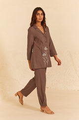 Brown Linen Coat Set