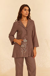 Brown Linen Coat Set