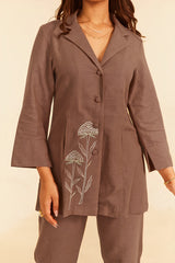 Brown Linen Coat Set