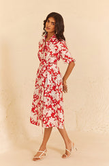 Red Floral Midi Dress